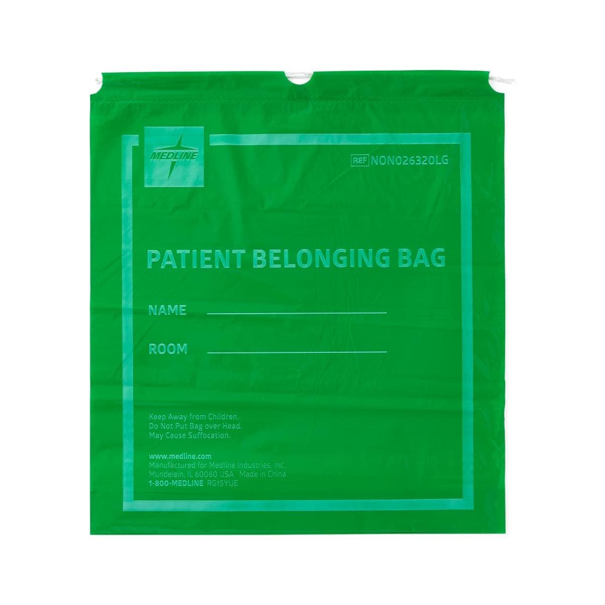 Medline Lime Green / 18"x20" Medline Plastic Patient Belongings Bags with Drawstring