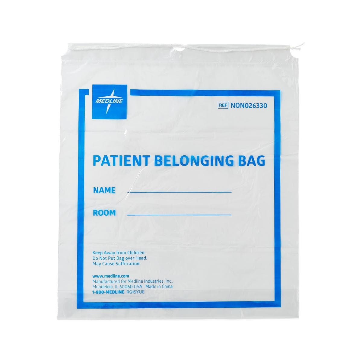 Medline Clear / 18"x20" Medline Plastic Patient Belongings Bags with Drawstring