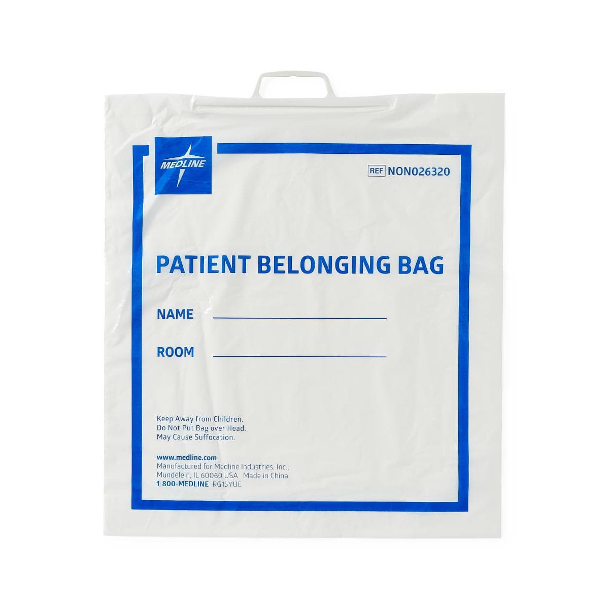 Medline White / 18"x20" Medline Plastic Patient Belongings Bags with Rigid Handle