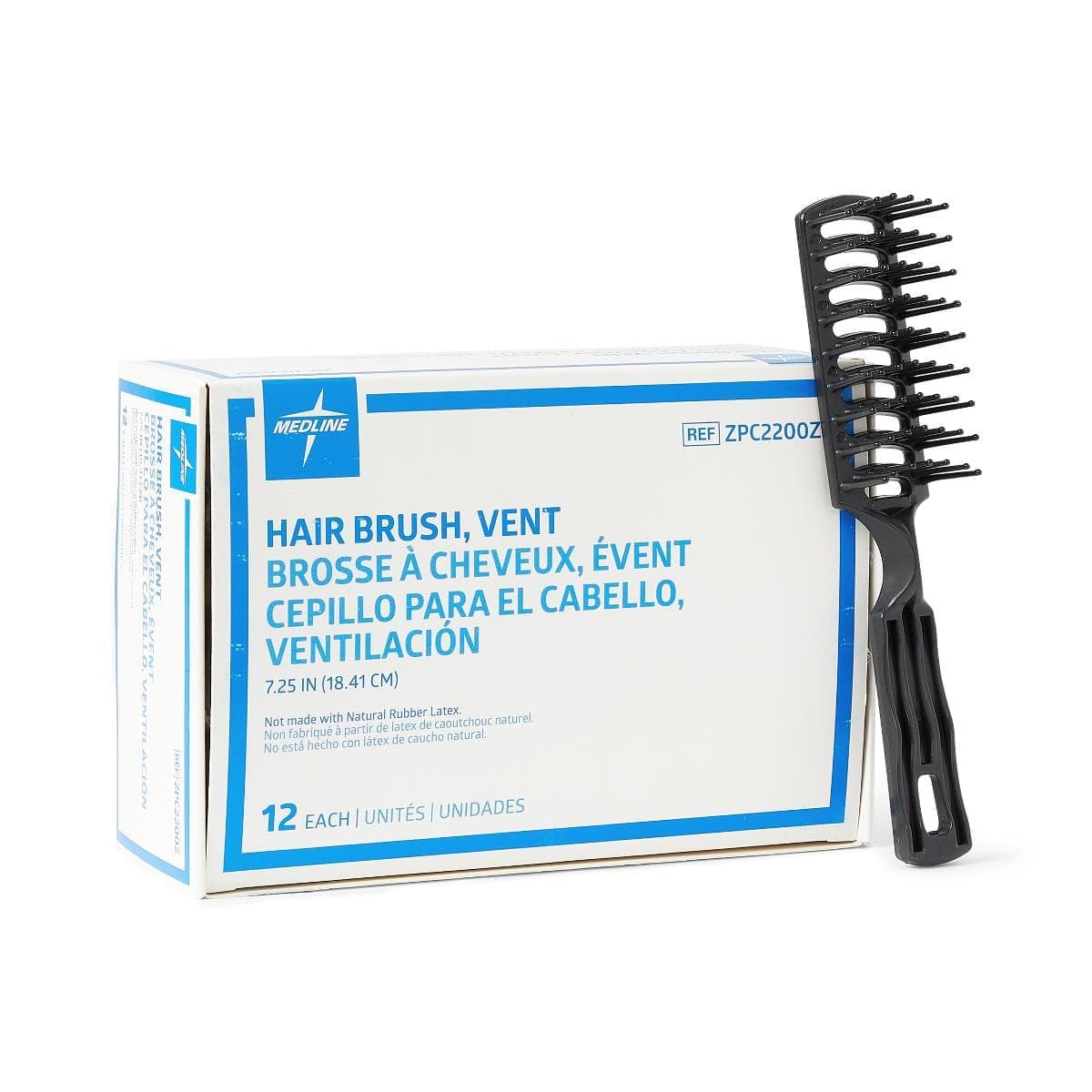 Medline Black / Box of 12 Medline Polyethylene Hair Brushes with Nylon Bristles