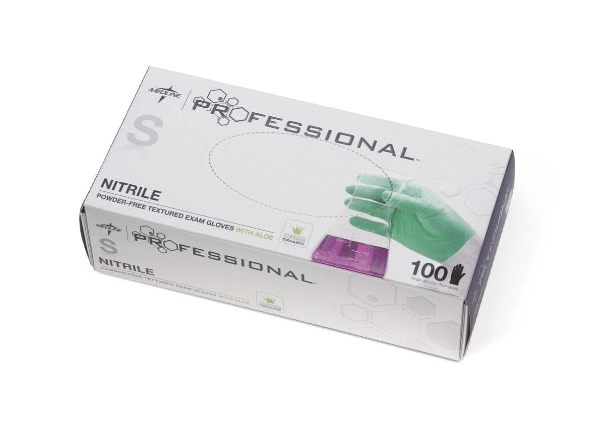 Medline S / Box of 100 Medline Professional Nitrile Exam Gloves with Aloe