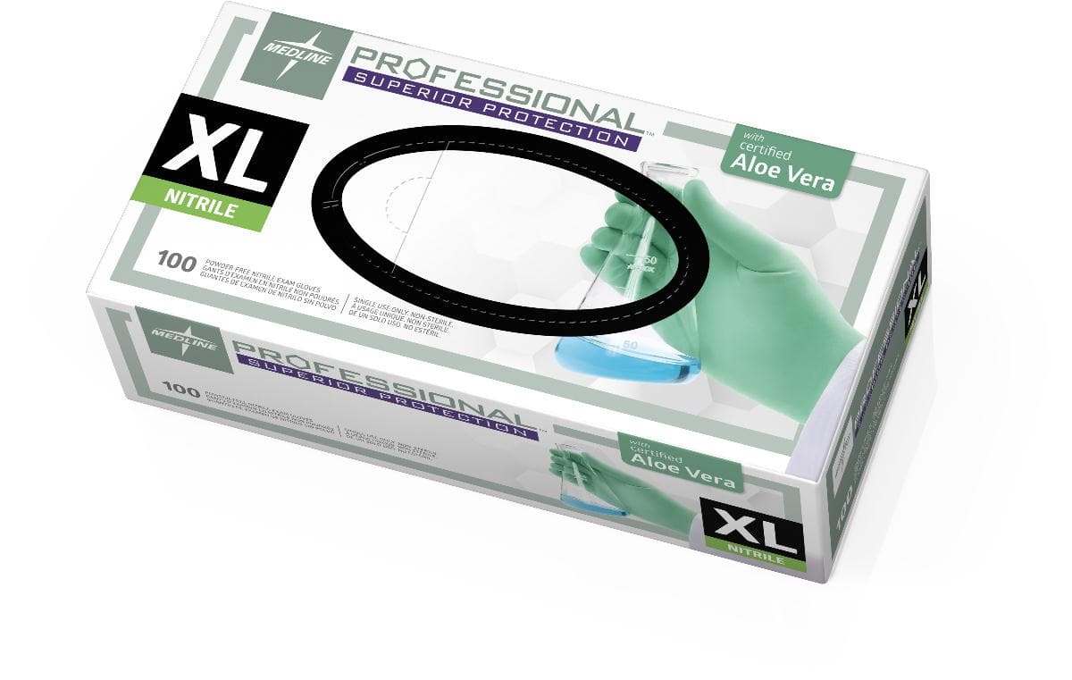 Medline XL / Box of 100 Medline Professional Nitrile Exam Gloves with Aloe