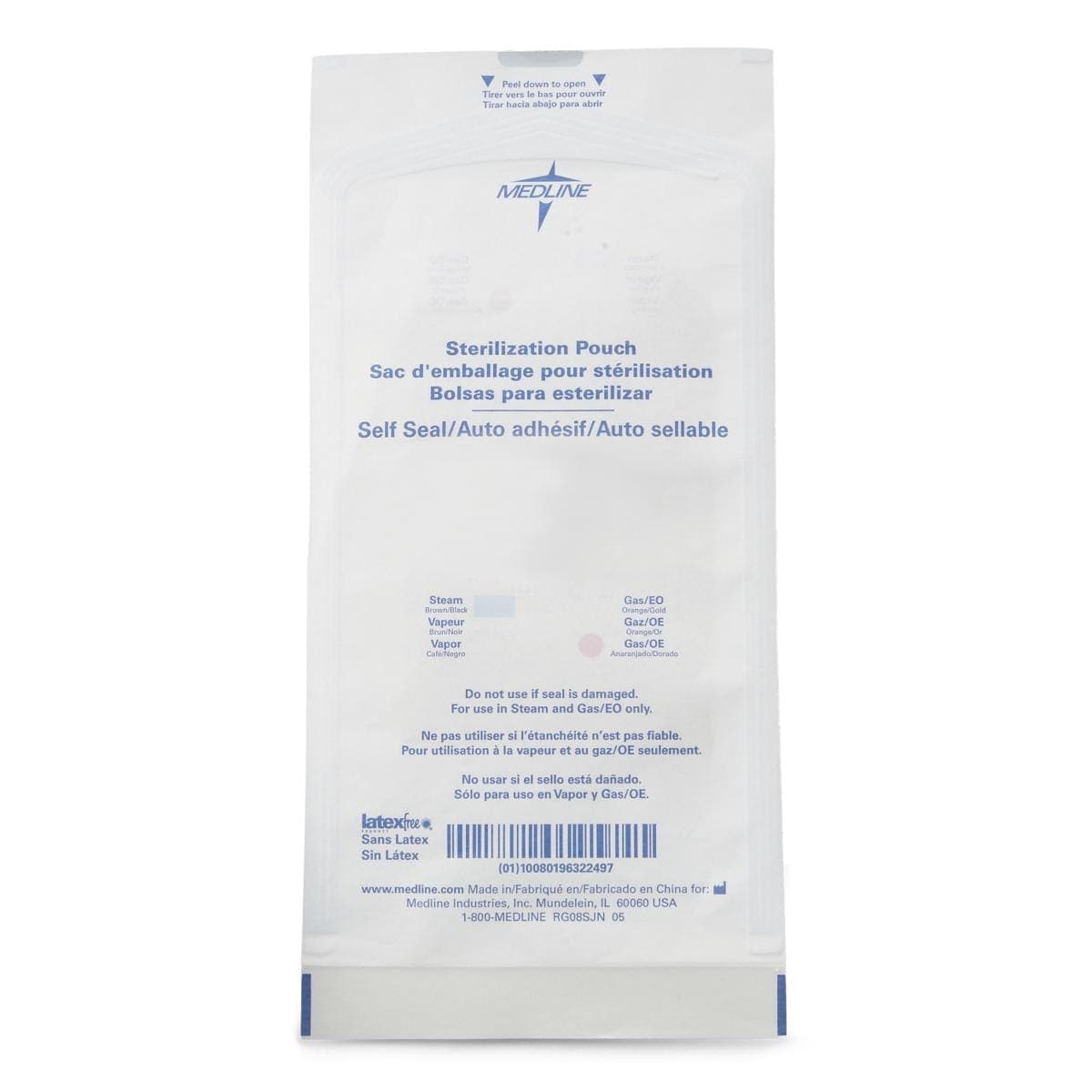 Medline Box of 200 / 7.5"X13" Medline Self-Seal Sterilization Pouches for Steam and Gas Only