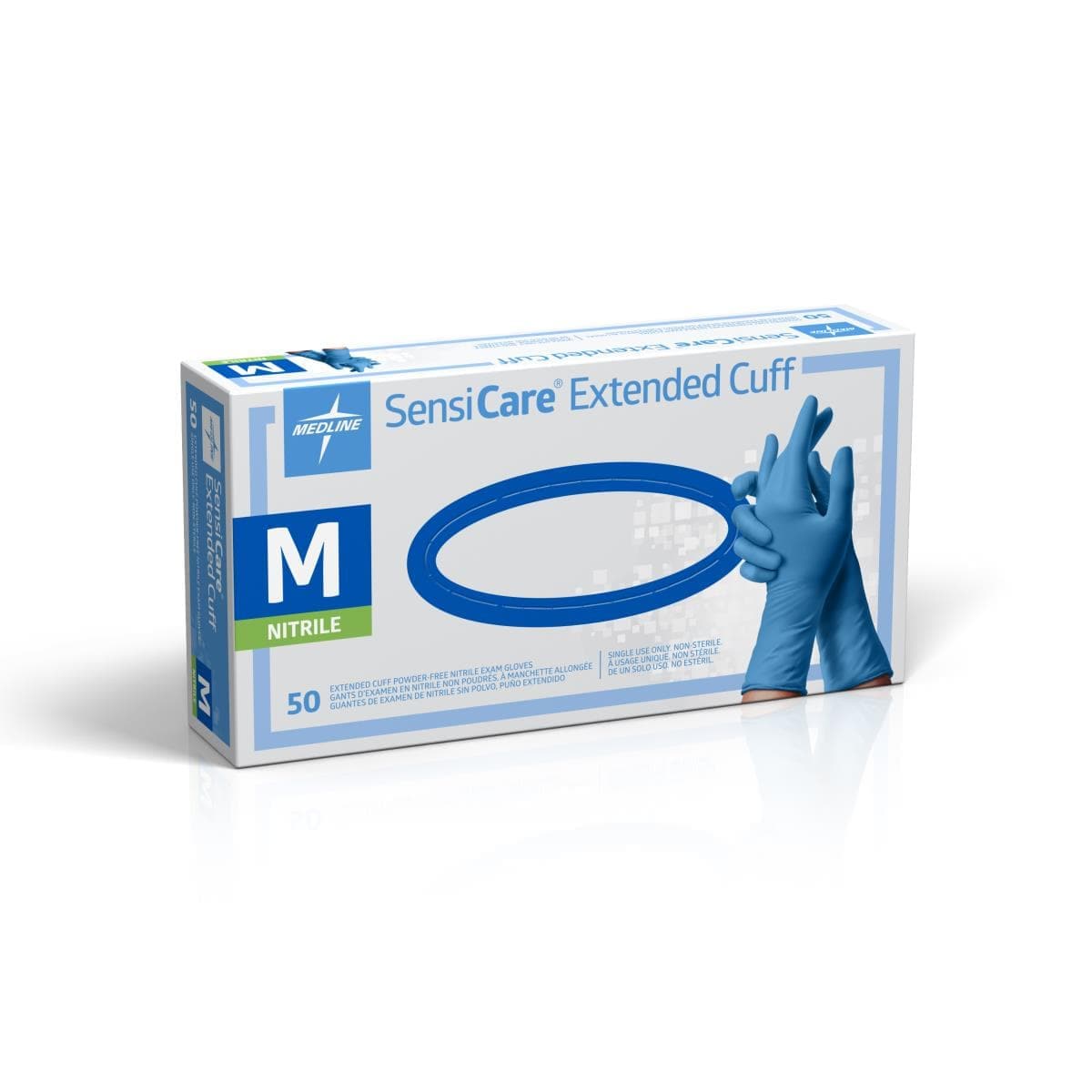 Medline Case of 500 / M Medline SensiCare Extended Cuff Nitrile Exam Gloves