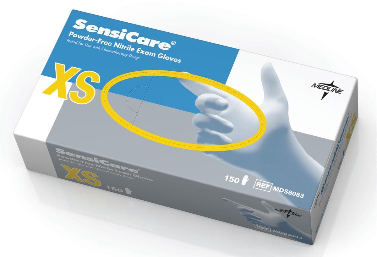 Medline Case of 1500 / Blue / XS Medline SensiCare Powder-Free Nitrile Exam Gloves