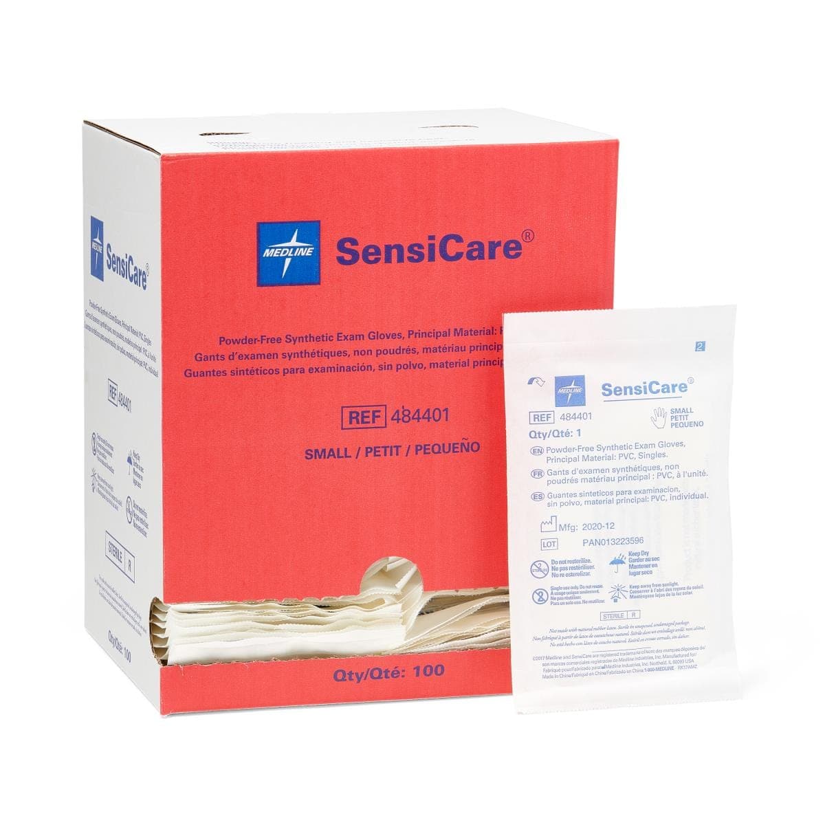 Medline Case of 400 / Beige / S Medline SensiCare Powder-Free Stretch Vinyl Sterile Exam Gloves