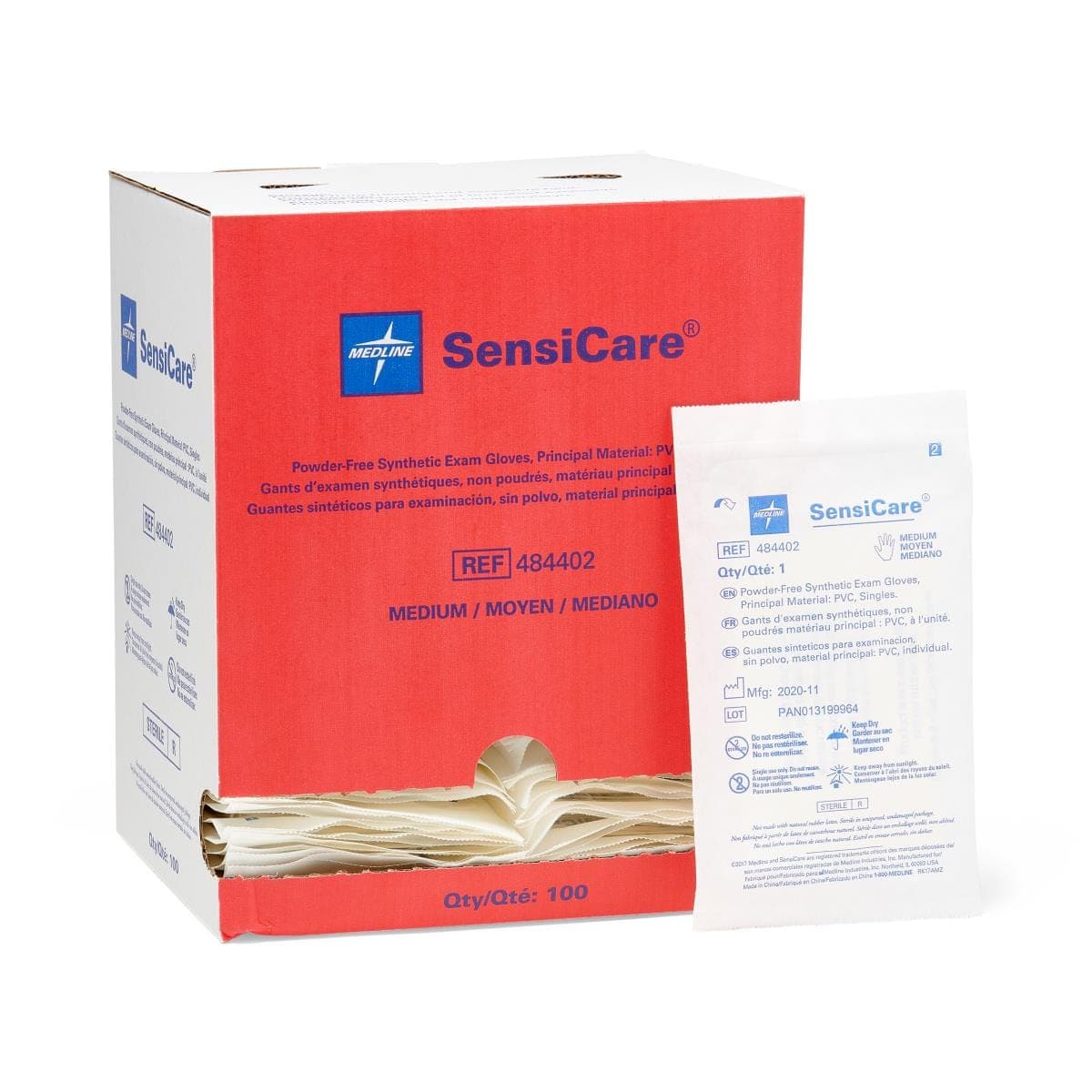 Medline Case of 400 / Beige / M Medline SensiCare Powder-Free Stretch Vinyl Sterile Exam Gloves