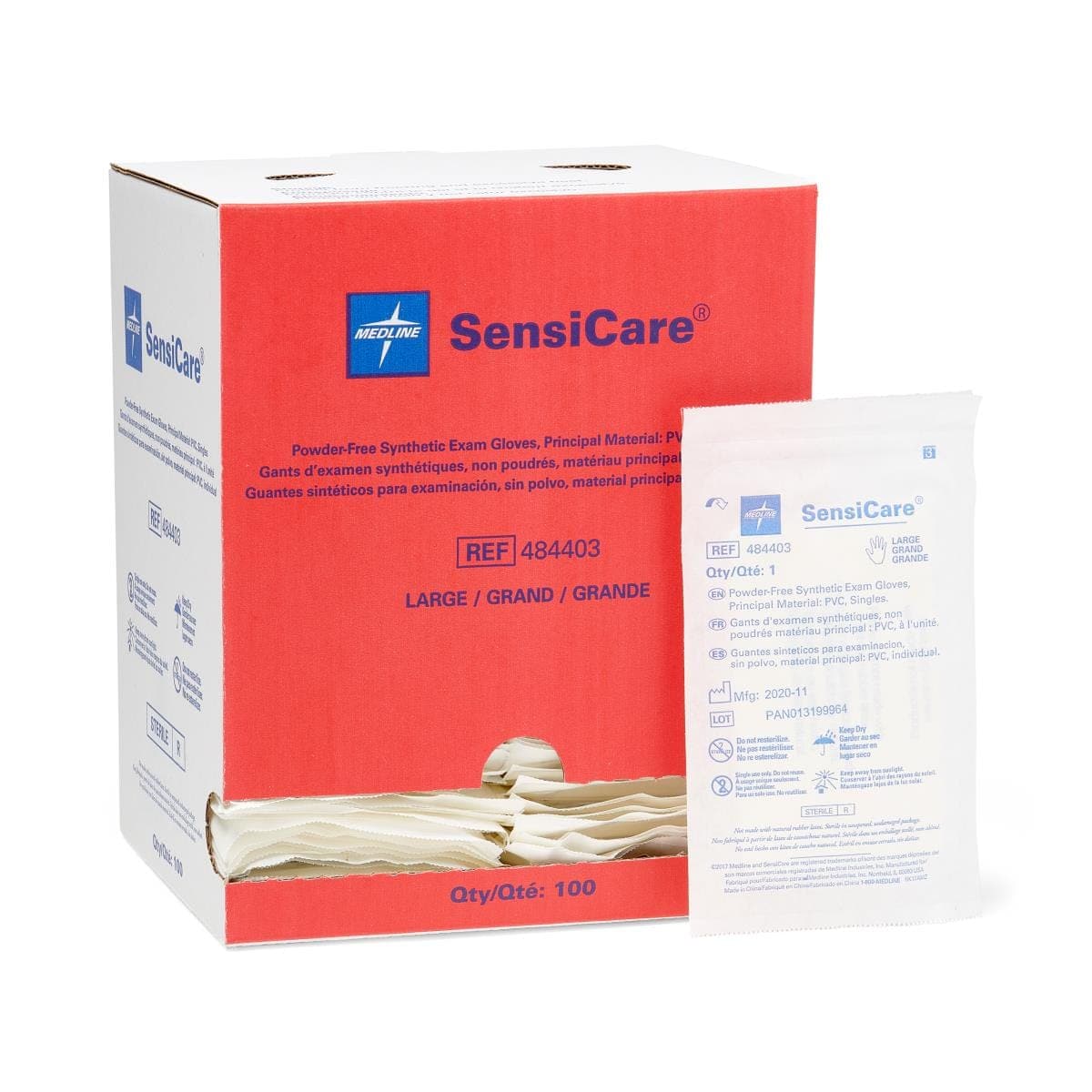 Medline Case of 400 / Beige / L Medline SensiCare Powder-Free Stretch Vinyl Sterile Exam Gloves