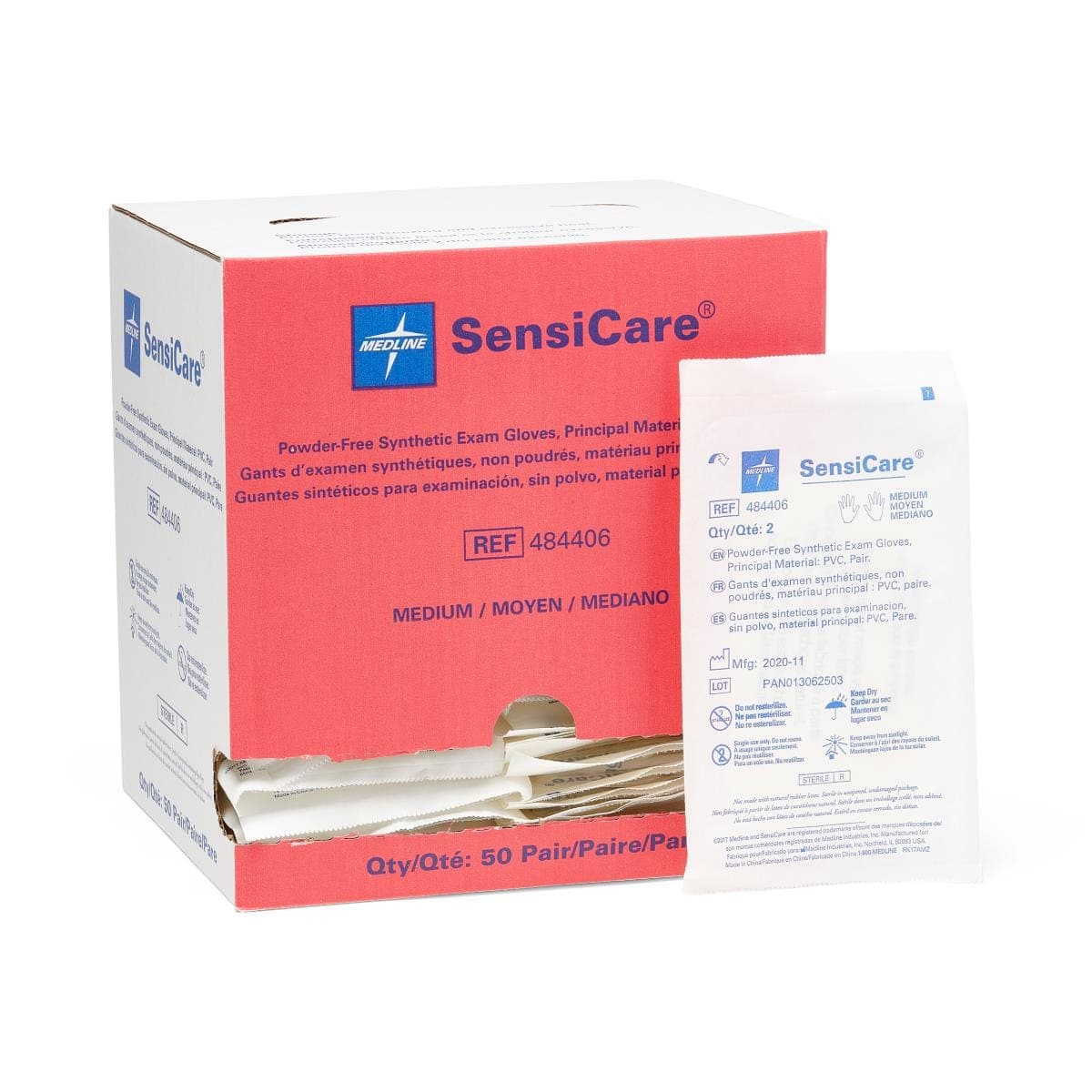 Medline Case of 200 / Beige / M Medline SensiCare Powder-Free Stretch Vinyl Sterile Exam Gloves