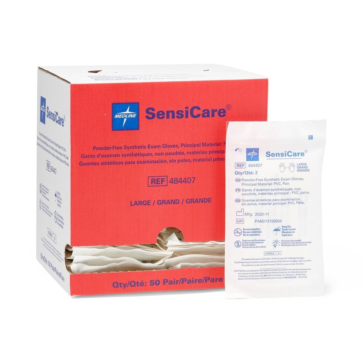 Medline Case of 200 / Beige / L Medline SensiCare Powder-Free Stretch Vinyl Sterile Exam Gloves