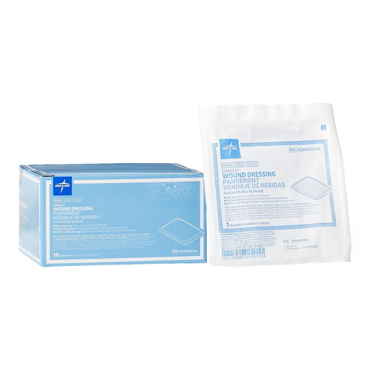 Medline Case of 100 / 4"X6" Medline Sorbex Sterile Absorbent Dressings