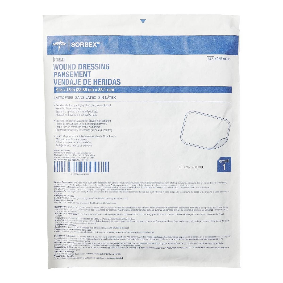 Medline Case of 30 / 9"X15" Medline Sorbex Sterile Absorbent Dressings