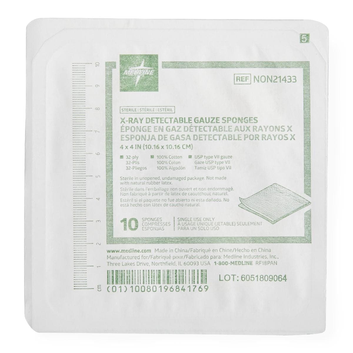 Medline 4"X4" / Case of 48 Packs Medline Sterile 100% Cotton X-ray Detectable Gauze Sponges