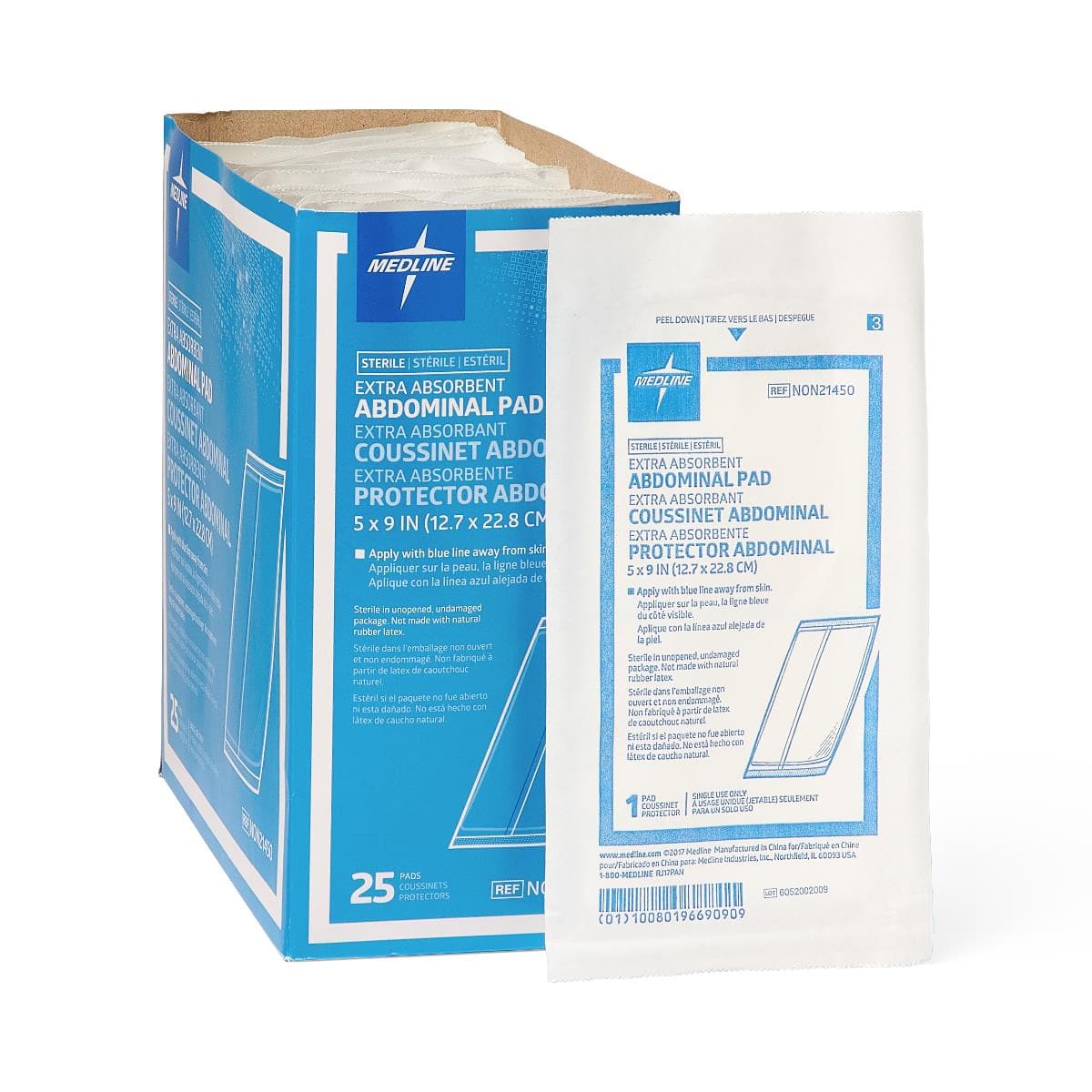 Medline 5"X9" / Case of 400 Medline Sterile Abdominal Pads