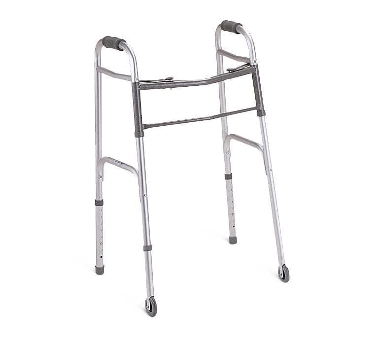 Medline 32-39 / Single Item Medline Two-Button Folding Walkers with 3" Wheels