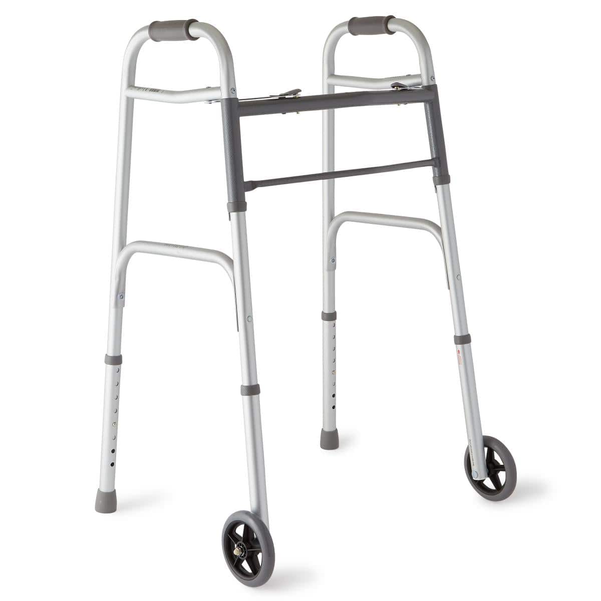 Medline 32-38 / Case of 4 Medline Two-Button Folding Walkers with 5" Wheels