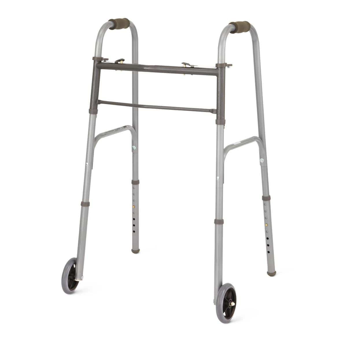 Medline 32.5-39.5 / Single Item Medline Two-Button Folding Walkers with 5" Wheels