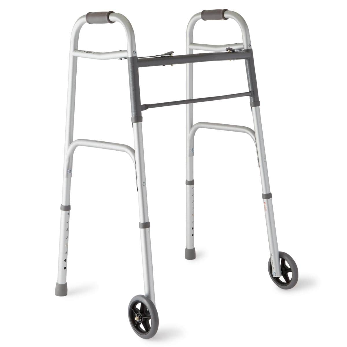 Medline 32-38 / Single Item Medline Two-Button Folding Walkers with 5" Wheels