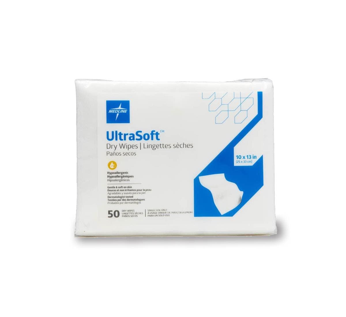 Medline Case of 500 / 10" x 13" Medline Ultrasoft Disposable Dry Cleansing Cloths