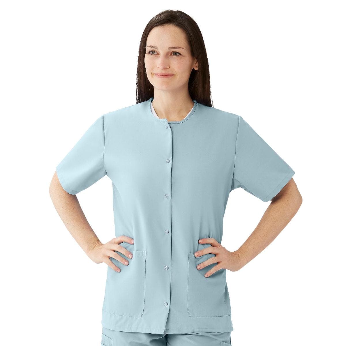 Medline Misty Green / S Medline Women's Snap-Front Jewel-Neckline Scrub Tops