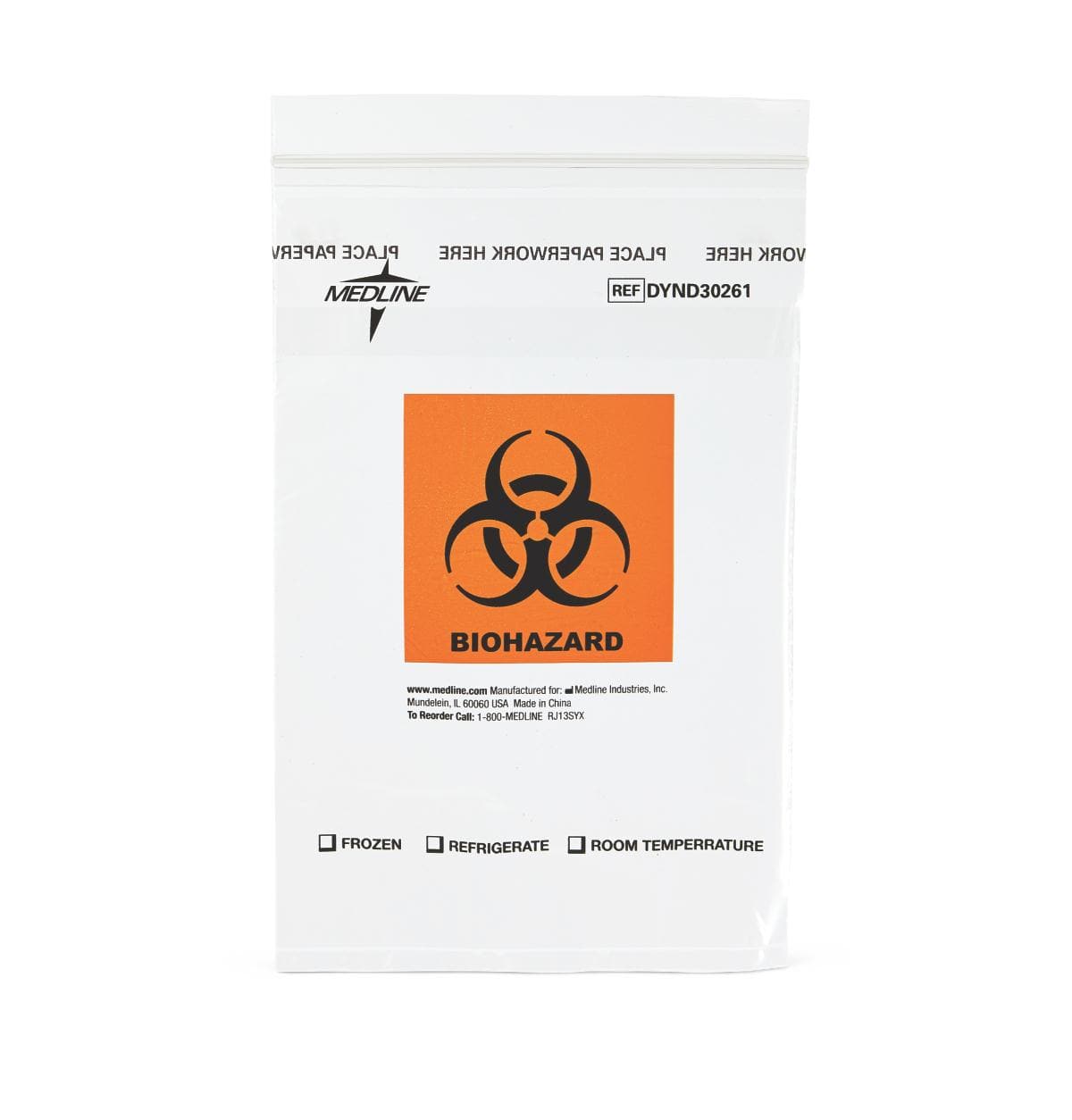 Medline Pack of 100 / 6" x 9" Medline Zip-Style Biohazard Specimen Bags