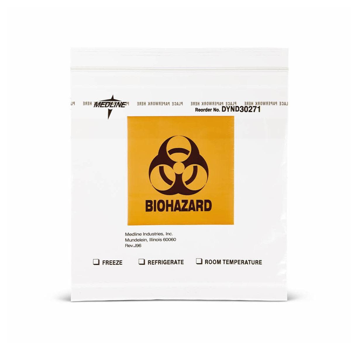 Medline Case of 1000 / 8" x 8" Medline Zip-Style Biohazard Specimen Bags