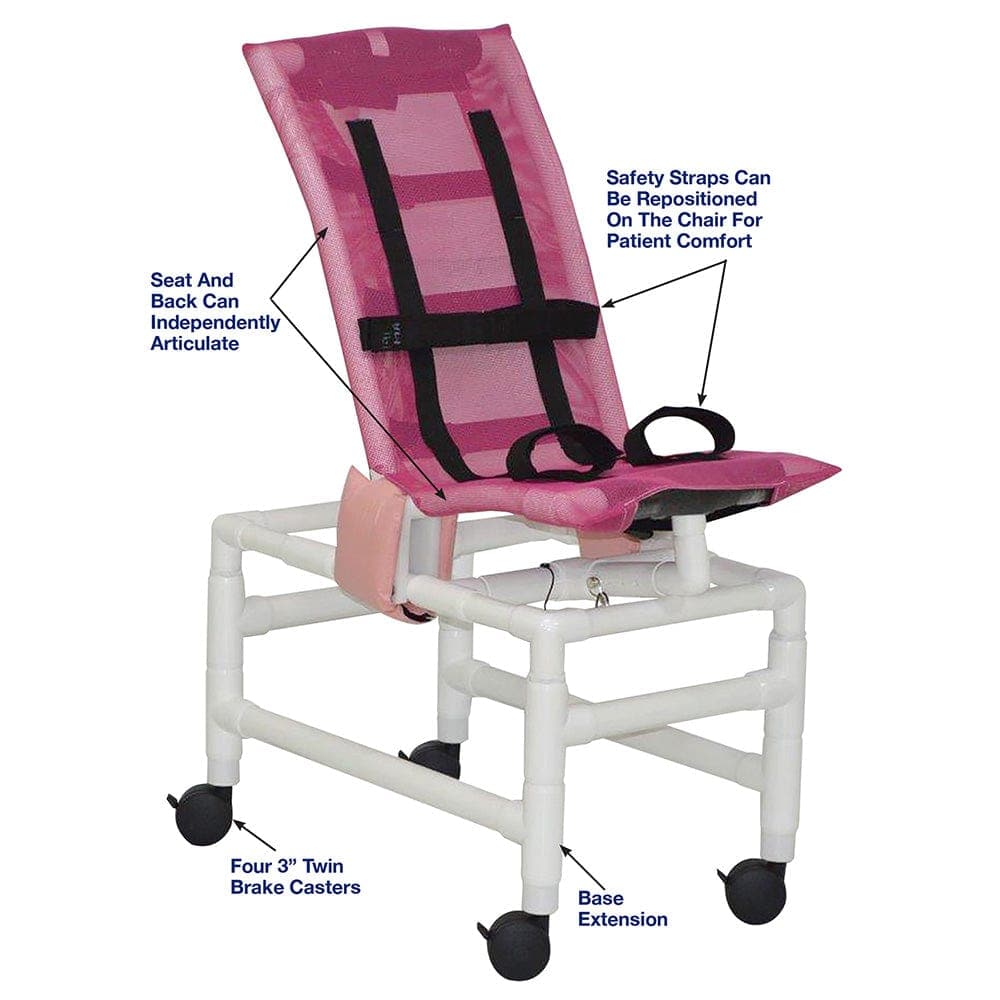 MJM International Pediatric-Reclining Chairs MJM International Medium Articulating Shower Chair With Base Extension And Casters