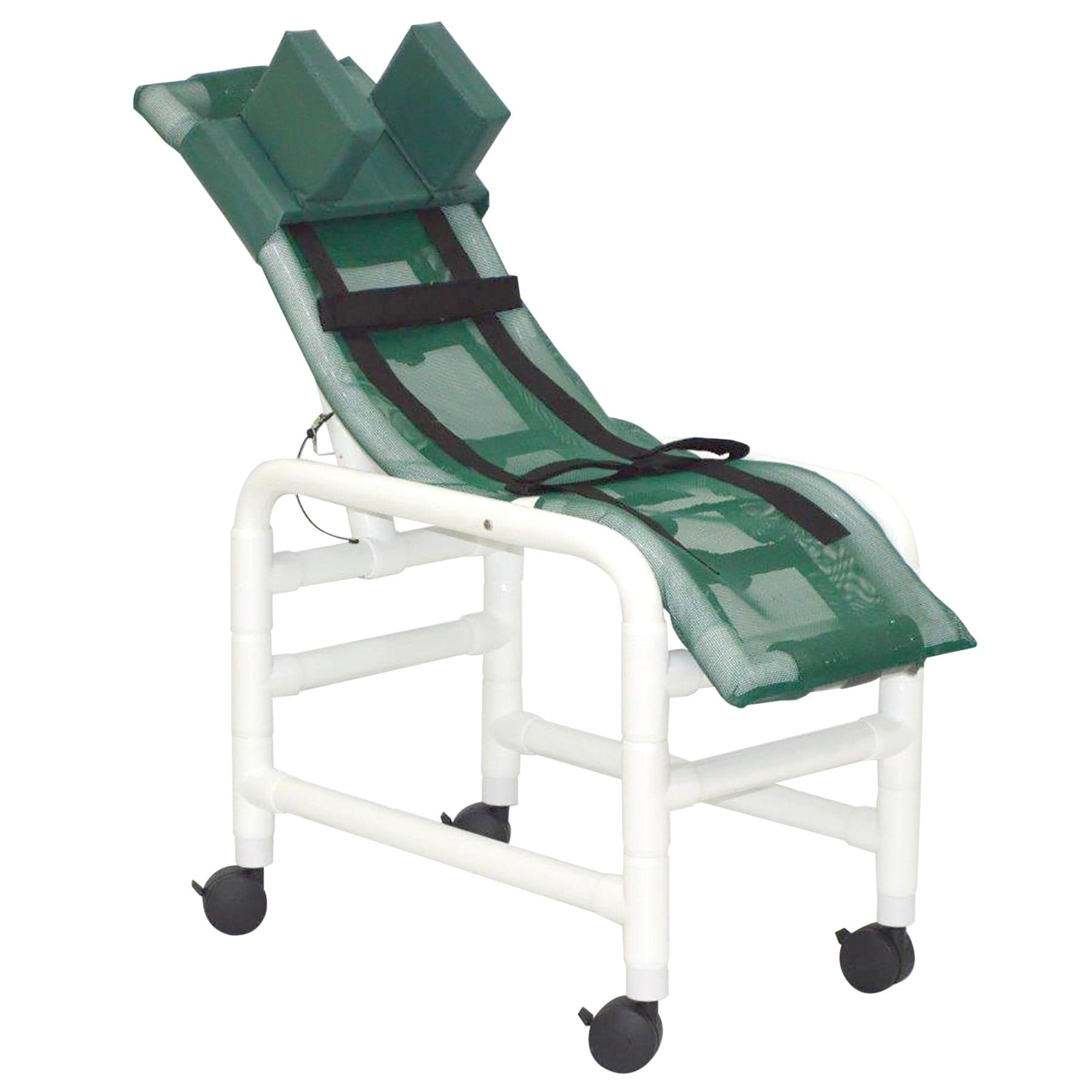 MJM International Pediatric-Reclining Chairs MJM International Medium Reclining Shower Chair With Base Extension, Casters And Head Bolster