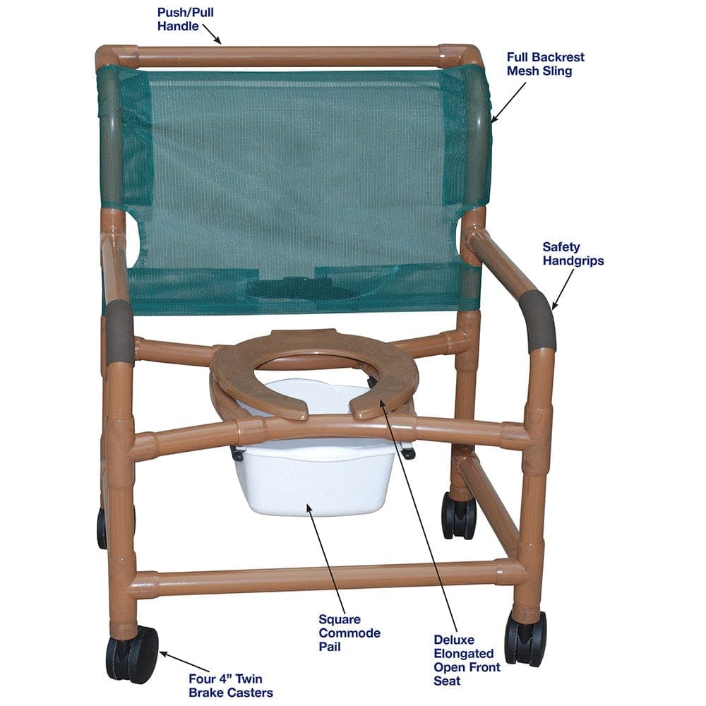 MJM International WoodTone Series Shower Chairs MJM International Wide Shower Chair With Deluxe Elongated Seat And Square Pail