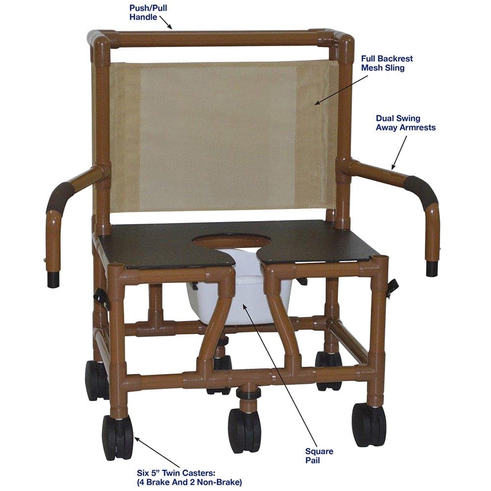 MJM International WoodTone Series Shower Chairs MJM International Wide Shower Chair With Dual Swing Away Armrests And Square Pail