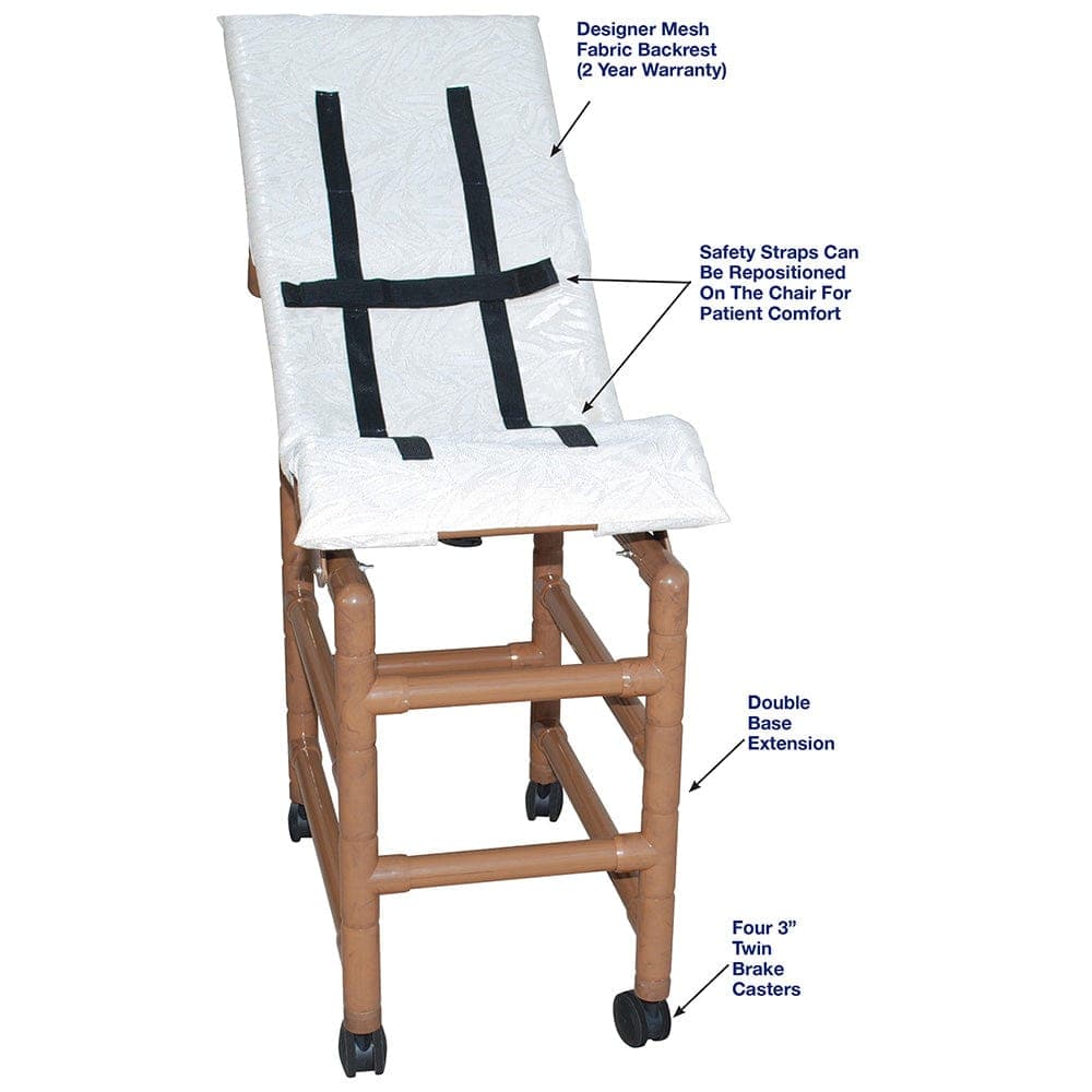 MJM International WoodTone Series Shower Chairs MJM International WoodTone Large Reclining Shower Chair With Base Extension And Casters