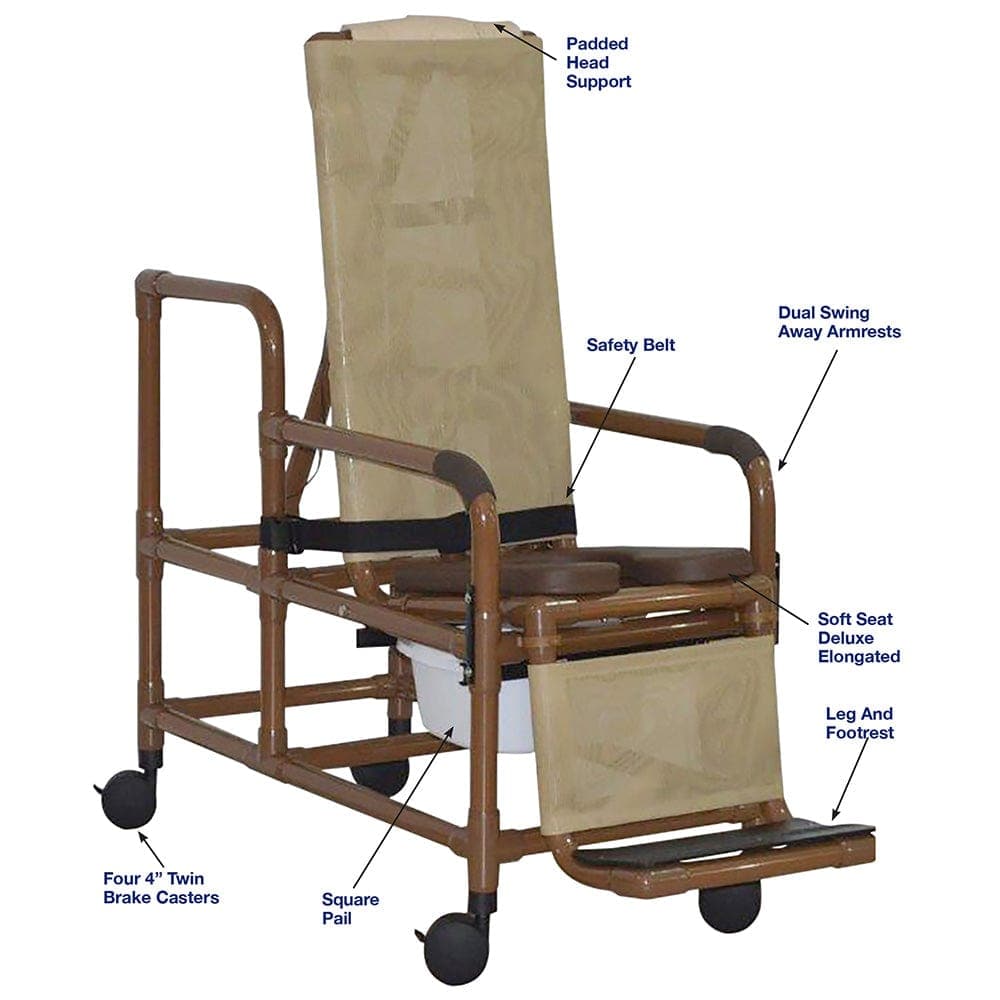 MJM International WoodTone Series Shower Chairs MJM International WoodTone MJM-Tilt Shower Commode Chair With Square Pail