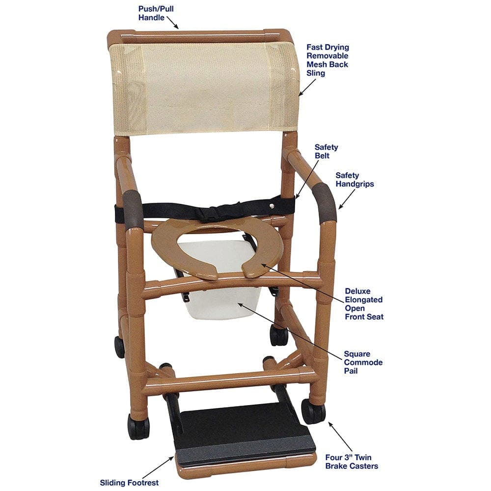 MJM International WoodTone Series Shower Chairs MJM International WoodTone Shower Chair With Safety Belt, Square Pail And Sliding Footrest