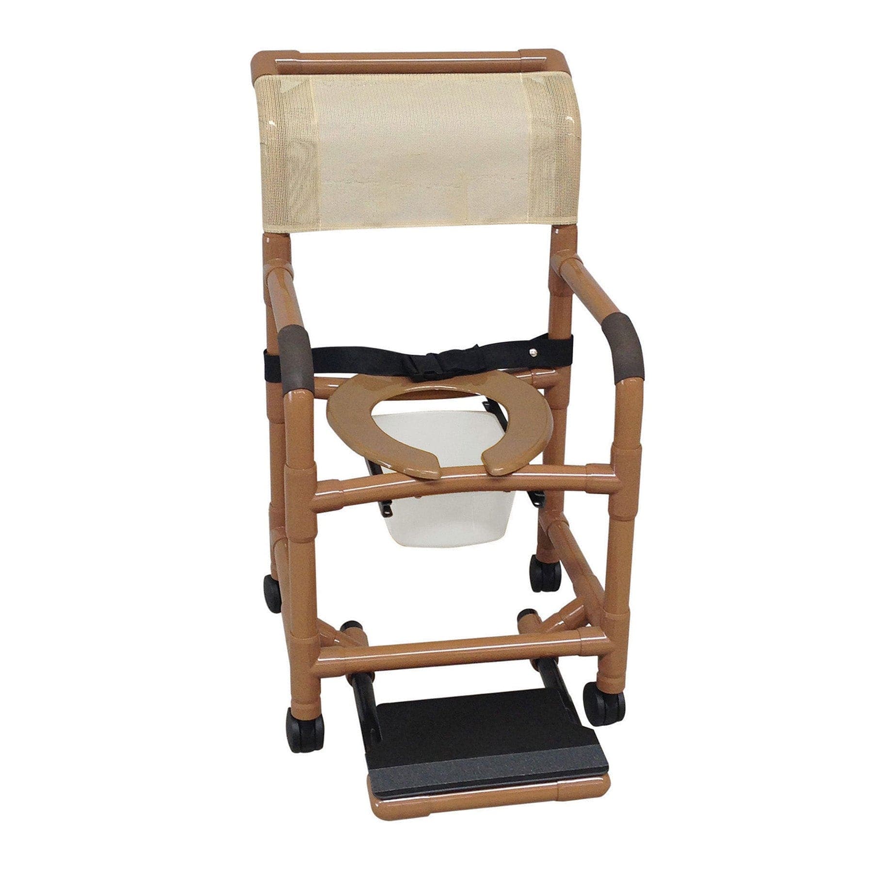 MJM International WoodTone Series Shower Chairs MJM International WoodTone Shower Chair With Safety Belt, Square Pail And Sliding Footrest