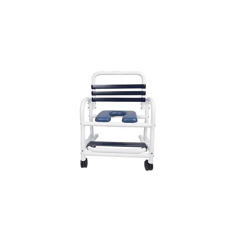 Mor-Medical Shower commode chairs Mor-Medical Deluxe New Era Patented Infection Control Shower Chair, 26" Internal Width, Open Front Removable Soft Seat, NO commode pail, with soft touch slide out footrest, 4" Twin All Locking Casters, 435 lbs wt capacity
