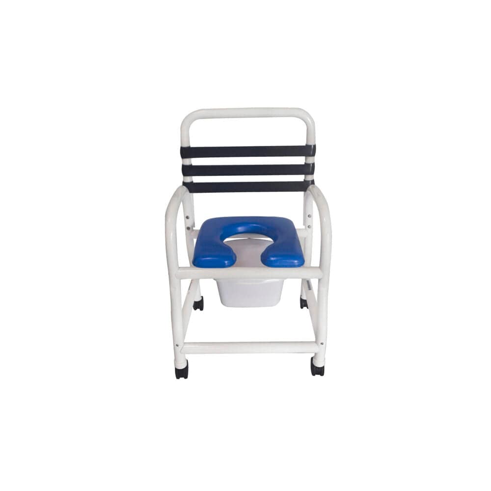 Mor-Medical Infection Control New Era PVC Items Mor-Medical Deluxe New Era Patented Infection Control Shower Commode Chair, 18" Internal Width, Open Front Removable Soft Seat, Commode Pail, 3" Twin All Locking Casters, 310 lbs wt capacity