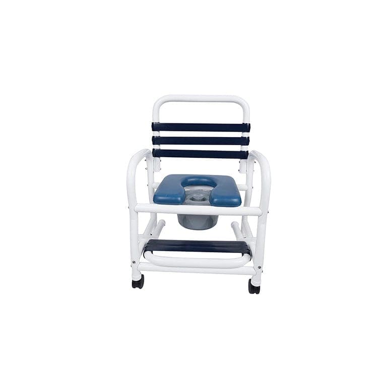 Mor-Medical Shower commode chairs Mor-Medical Deluxe New Era Patented Infection Control Shower Commode Chair, 22" Internal Width, Open Front Removable Soft Seat, Commode Pail and soft touch slide out footrest, 3" Twin All Locking Casters, 385 lbs wt capacity