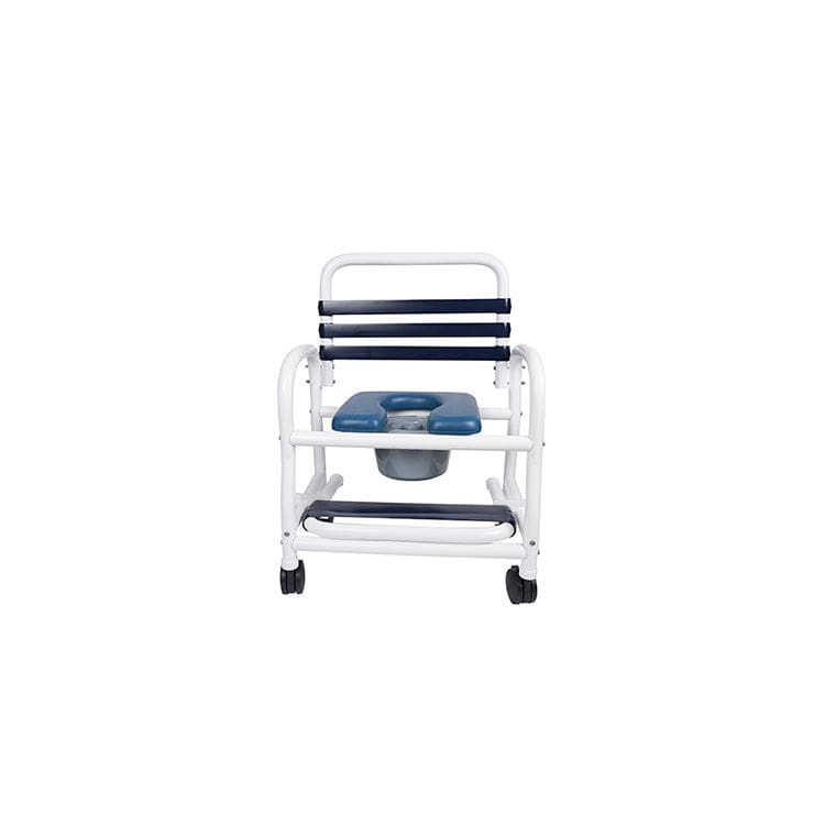 Mor-Medical Shower commode chairs Mor-Medical Deluxe New Era Patented Infection Control Shower Commode Chair, 26" Internal Width, Open Front Removable Soft Seat, Commode Pail and soft touch slide out footrest, 4" Twin All Locking Casters, 435 lbs wt capacity